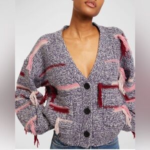 Joie Aksana Heathered Button Down Fringe Wool Cardigan